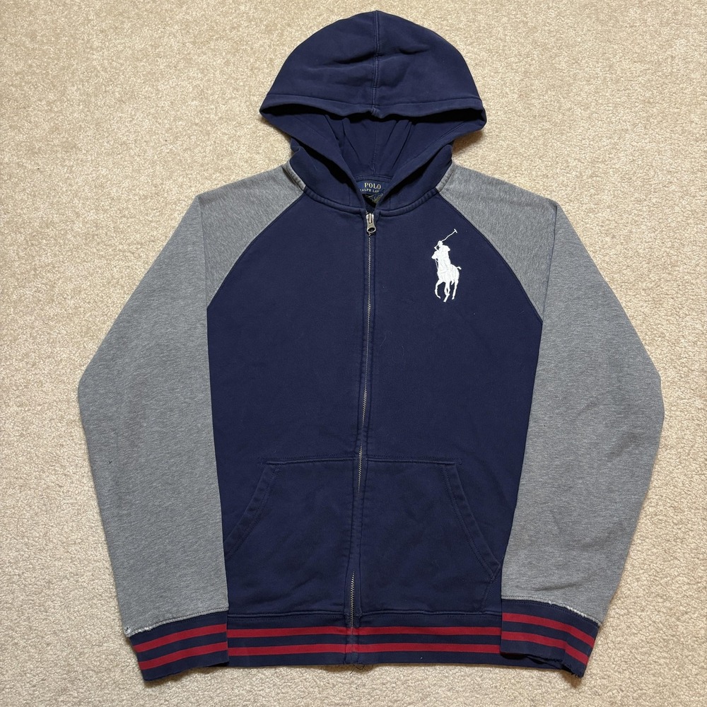 Polo Ralph Lauren Hoodie Sweatshirt Boys XL 18-20‎ Blue Gray Full Zip Big Pony